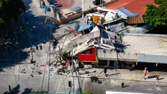 Aerial view of the damaged General Santos Jollibee building after the June 2026 earthquake